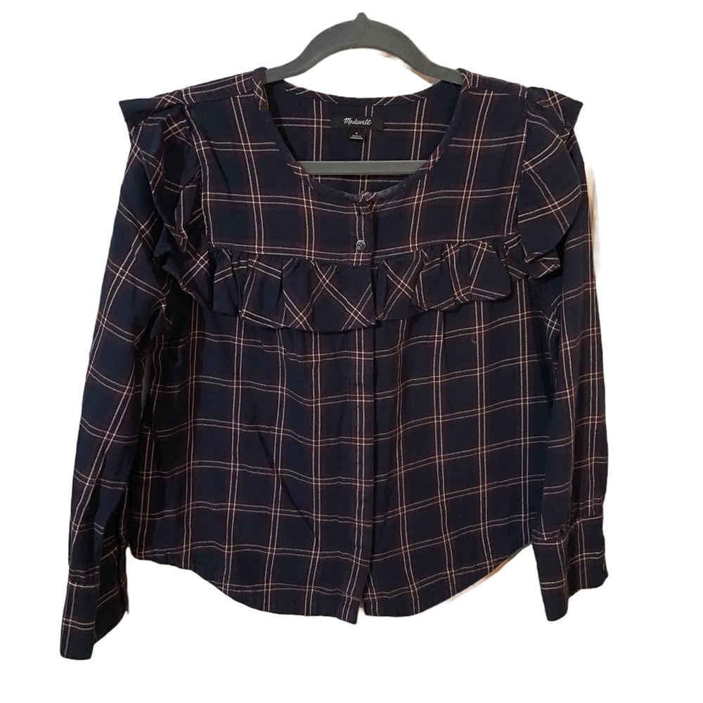 Madewell Plaid, Ruffle, Button-up Flannel, size small